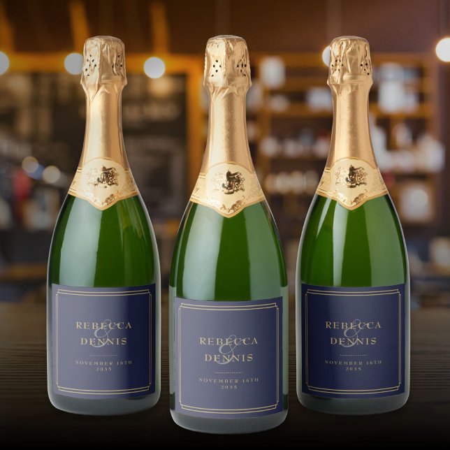 Elegant Chic Art Deco Navy Blue And Gold Wedding Sparkling Wine Label (Elegant Chic Art Deco Navy Blue And Gold Wedding Sparkling Wine Label)