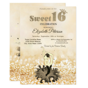 Elegant Chic Ballerina Gold Bokeh Sweet 16 Invitation