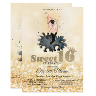 Elegant Chic Ballerina Gold Glitter Bokeh Sweet 16 Invitation