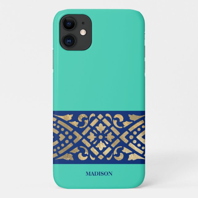 Elegant Chic Biscay Mint Green Blue Gold Custom Case-Mate iPhone Case (Back)