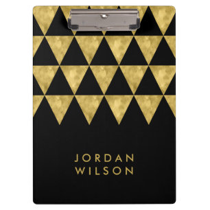 Elegant Chic Black and Faux Gold Triangle Clipboard