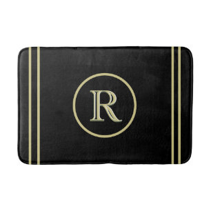 Elegant Chic Black and Gold Custom Monogram Bath Mat