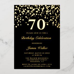 Elegant Chic Black And Gold Script 70th Birthday 