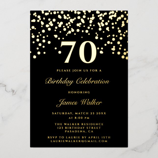 Elegant Chic Black And Gold Script 70th Birthday  (Front)
