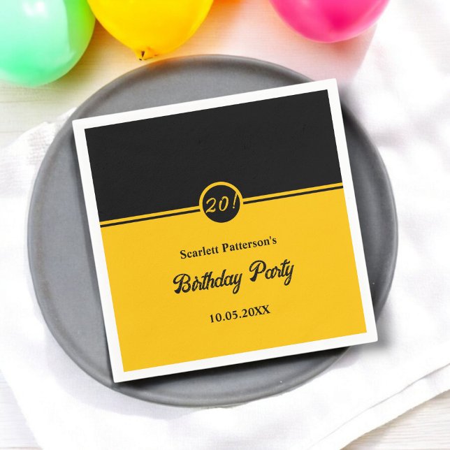 Elegant Chic Black And Gold Trendy 20th Birthday Napkin (Creator Uploaded)