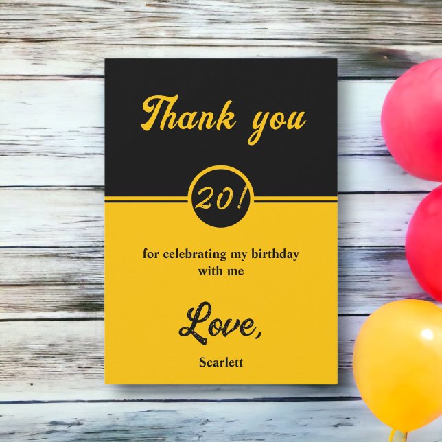 Elegant Chic Black And Gold Trendy 20th Birthday Thank You Card (Creator Uploaded)