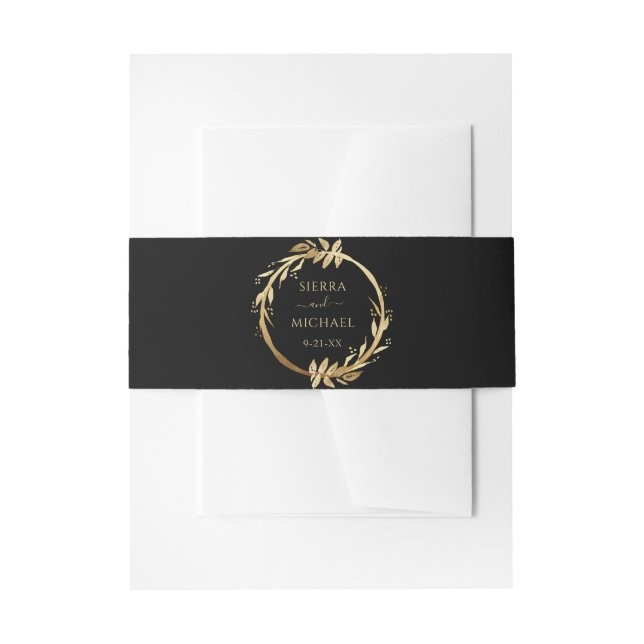 Elegant Chic Black and Golden Foliage Wedding Invitation Belly Band (Front Example)