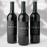 Elegant Chic Black And Grey 30th Birthday Wine Label<br><div class="desc">Personalised wine labels design for that birthday celebration for a special person born in 1994 and turning 30. Add the name and unique message to this elegant black and grey design for a custom 30th birthday gift. Easily edit the name and year with the template provided. A wonderful custom birthday...</div>