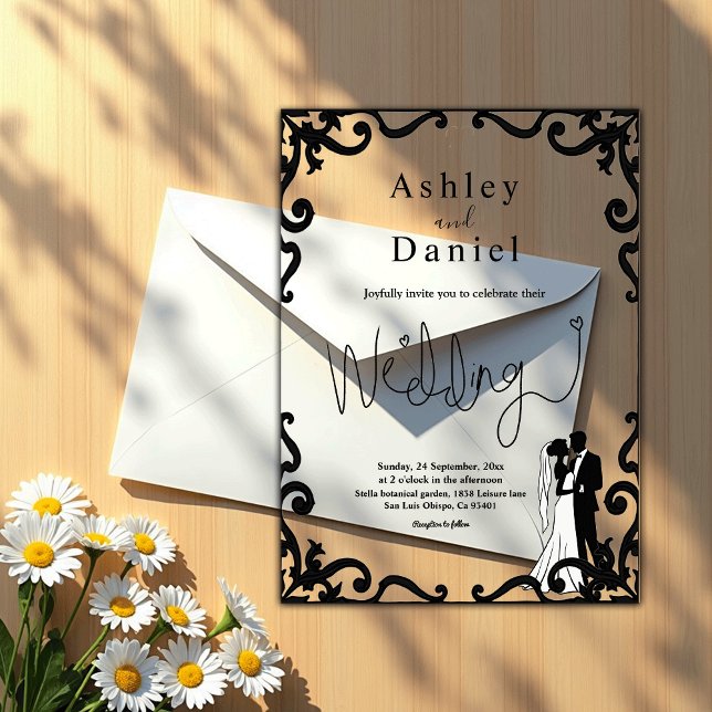 Elegant Chic Black And White Couple Frame Wedding Acrylic Invitations (Creator Uploaded)