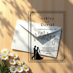 Elegant Chic Black And White Romantic Wedding Acrylic Invitations