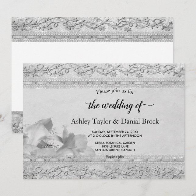 Elegant Chic Black And White Script Formal Wedding Invitation (Front/Back)