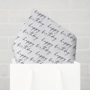Elegant Chic Black and White Script Happy Birthday Tissue Paper