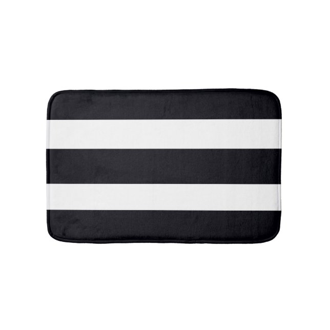 Elegant Chic Black And White Striped Bathroom Bath Mat (Front)