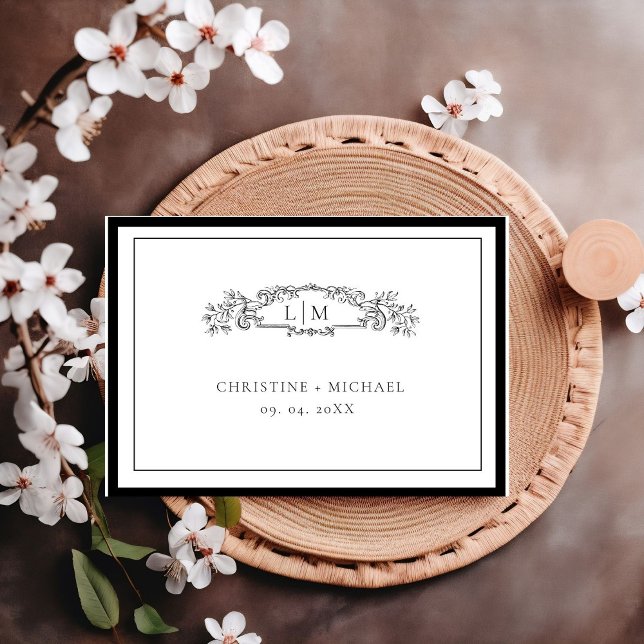 Elegant & Chic Black and White wedding RSVP Card (Creator Uploaded)