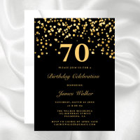 Elegant Chic Black Gold 70Th Birthday Party