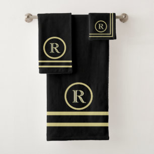 Elegant Chic Black Gold Custom Monogram    Bath Towel Set