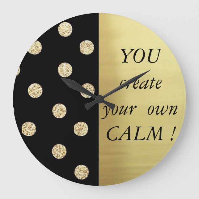 Elegant Chic Black Gold Dots-Motivational Message Large Clock (Front)