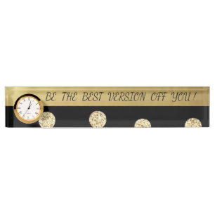 Elegant Chic Black Gold Dots-Motivational Message Nameplate
