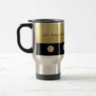 Elegant Chic Black Gold Dots-Motivational Message Travel Mug