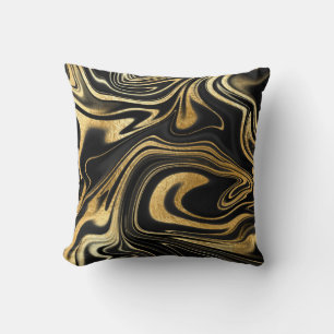 Elegant Chic Black & Gold Foil Marble Cushion