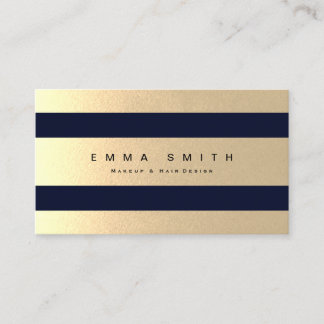 Elegant Chic Black Gold Foil Striped Luxury Blue Business Card