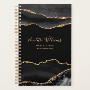 Elegant Chic Black Gold Marble Agate Personalised Planner