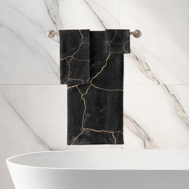 Elegant Chic Black Gold Marble Bath Towel Set (Creator Uploaded)