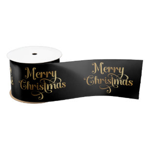 Elegant Chic Black Gold Merry Christmas Wrapping Satin Ribbon