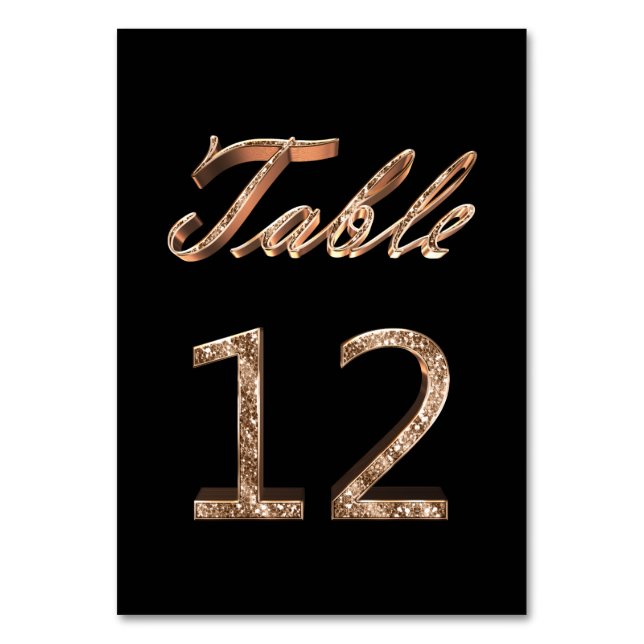 Elegant Chic Black Gold Party Table Number 12 (Front)
