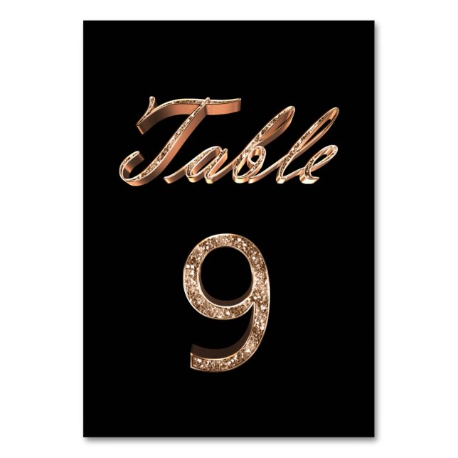 Elegant Chic Black Gold Party Table Number 9 (Front)