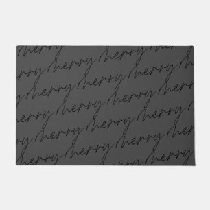 Elegant Chic Black Grey Merry Script Lettering Doormat