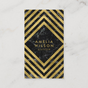 Elegant Chic Black Marble Faux Gold Social Media Business Card