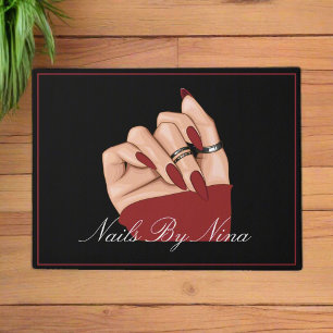 Elegant Chic Black & Red Nail Salon Manicurist  Doormat