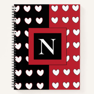 Elegant Chic Black Red White Hearts Monogram Notebook
