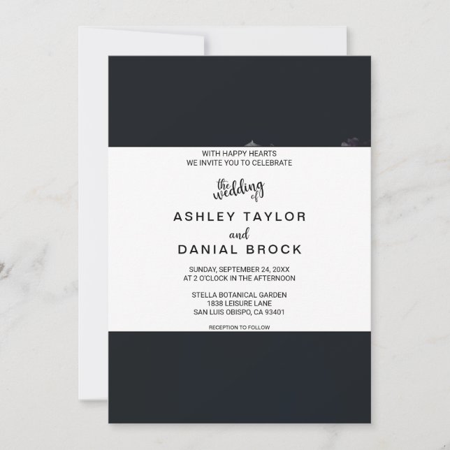 Elegant chic black romantic rose floral Wedding In Invitation (Front)