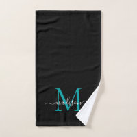 Elegant Chic Black Teal Green Monogram Script Name