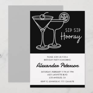 Elegant Chic Black White Cocktail 48th birthday Invitation