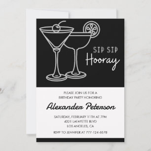 Elegant Chic Black White Cocktail 92nd birthday Invitation