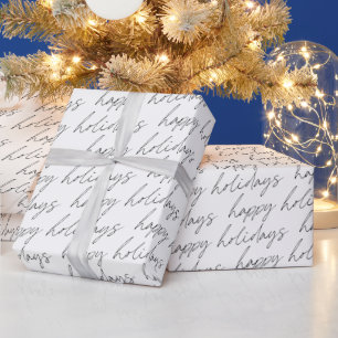 Elegant Chic Black White Minimalist Happy Holidays Wrapping Paper