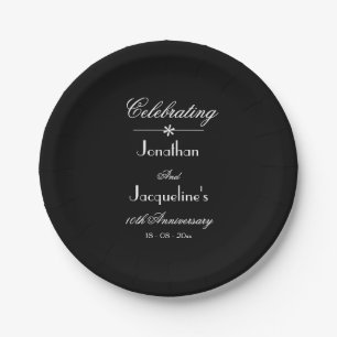Elegant Chic Black & White Wedding Anniversary  Paper Plate