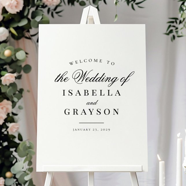 Elegant Chic Black White Wedding Welcome Sign (Creator Uploaded)