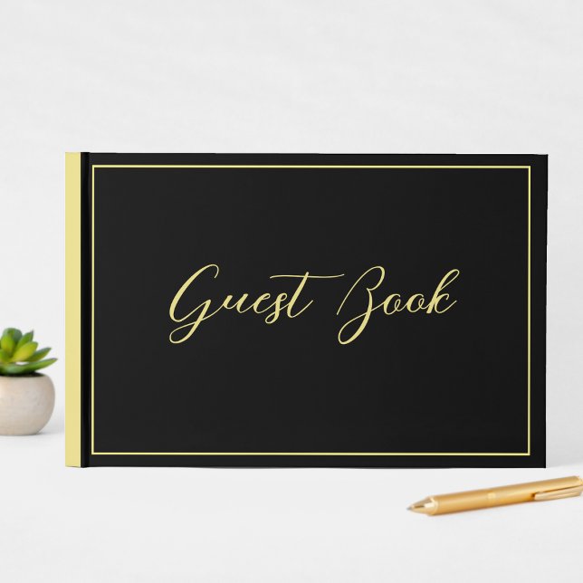 Elegant Chic Black & Yellow Typography Wedding Guest Book (Creator Uploaded)