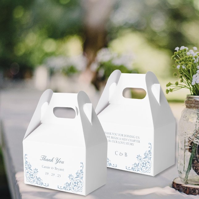 Elegant Chic Blue and White Wedding Thank You Favour Box (Elegant simple blue and white formal minimalist vintage old money wedding thank you bridal party box)