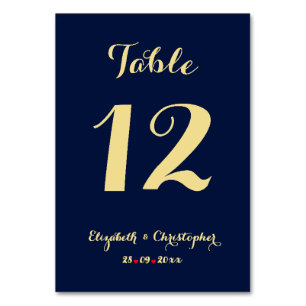 Elegant Chic Blue Faux Gold Wedding Bridal Shower Table Number