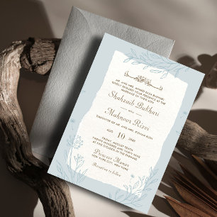 Elegant Chic Blue Floral Islamic Wedding Monogram Invitation