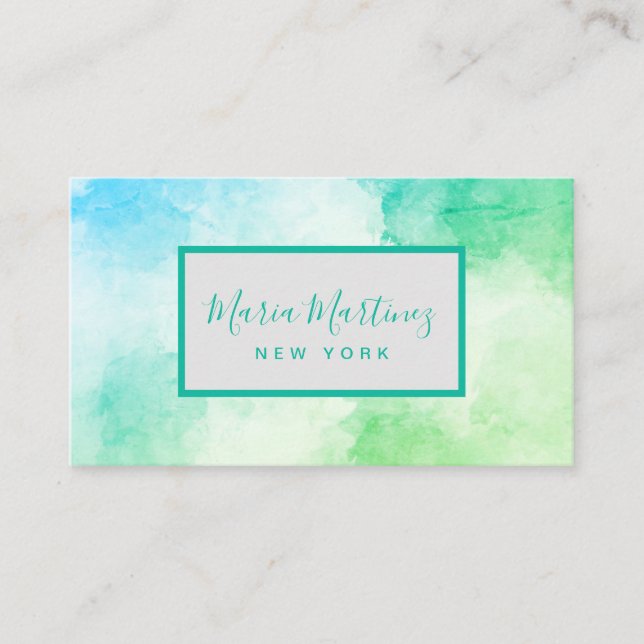 Elegant Chic Blue Green watercolor Business Card (Front)
