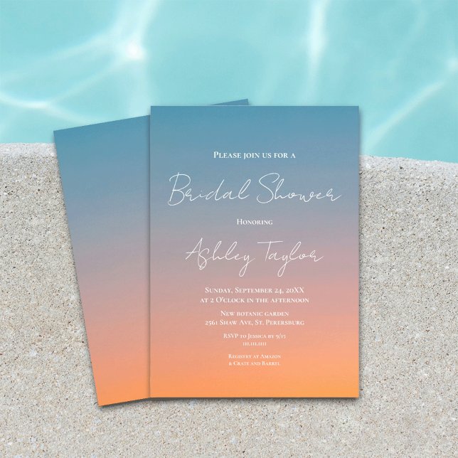 Elegant Chic Blue Orange Modern Bridal Shower Invitation (Creator Uploaded)