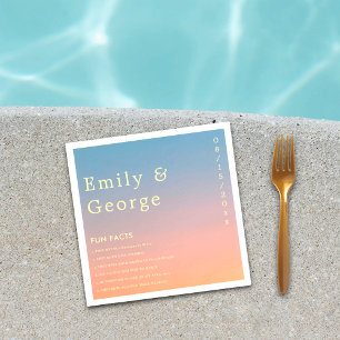 Elegant Chic Blue Orange Modern Fun Facts Wedding Napkin