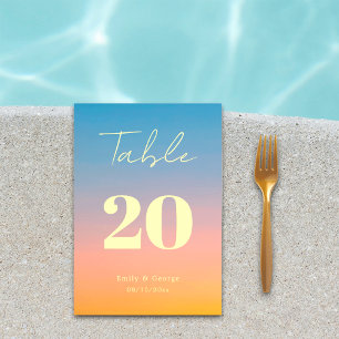 Elegant Chic Blue Orange Modern Simple Wedding Table Number