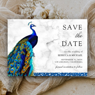 Elegant Chic Blue Peacock Indian Wedding Save The Date